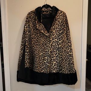 Vintage Leopard Faux Fur Cape Military Buttons Pockets EXCELLENT RARE!